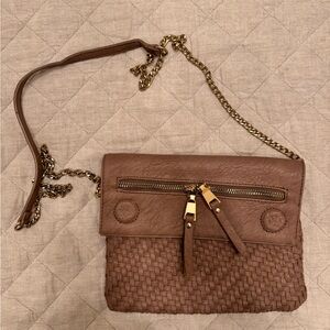 Miztuque Brown Woven Leather Crossbody Bag